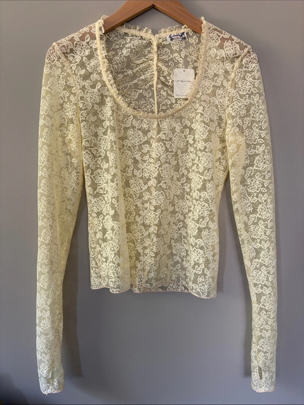 Free People Floral Lace Mesh Top Butter Yellow NWT Size XS Extra Small